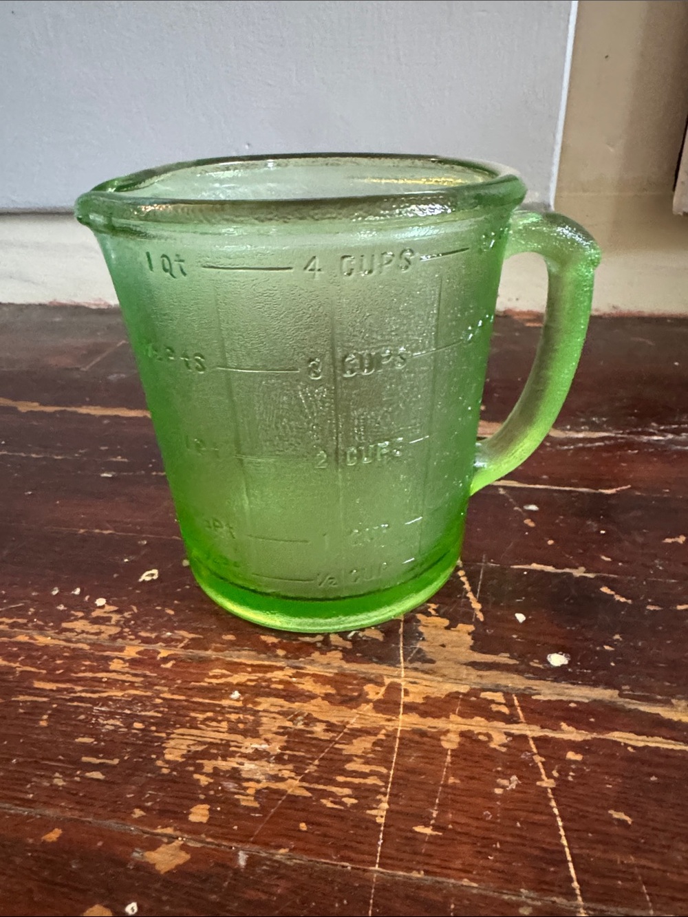 Vintage Green Glass Measuring Cup - 4 Cup Capacity